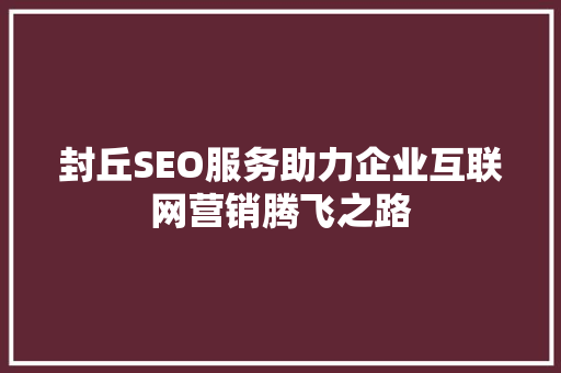 封丘SEO服务助力企业互联网营销腾飞之路