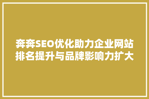 奔奔SEO优化助力企业网站排名提升与品牌影响力扩大