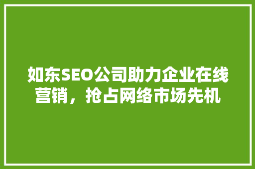 如东SEO公司助力企业在线营销，抢占网络市场先机