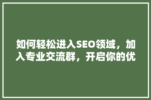 如何轻松进入SEO领域，加入专业交流群，开启你的优化之旅