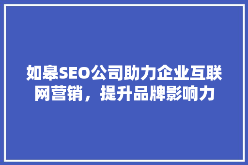 如皋SEO公司助力企业互联网营销，提升品牌影响力