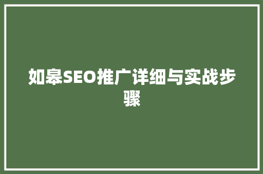 如皋SEO推广详细与实战步骤
