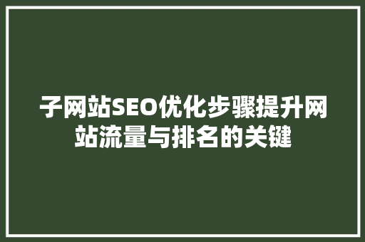 子网站SEO优化步骤提升网站流量与排名的关键