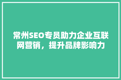 常州SEO专员助力企业互联网营销，提升品牌影响力