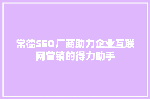 常德SEO厂商助力企业互联网营销的得力助手