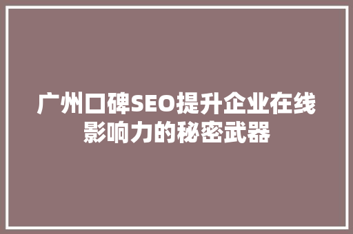 广州口碑SEO提升企业在线影响力的秘密武器