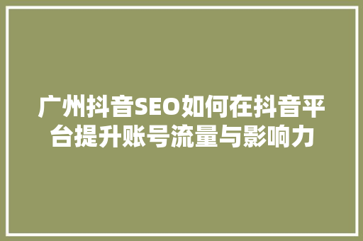 广州抖音SEO如何在抖音平台提升账号流量与影响力