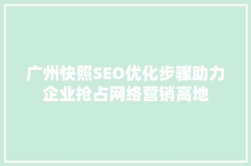 广州快照SEO优化步骤助力企业抢占网络营销高地