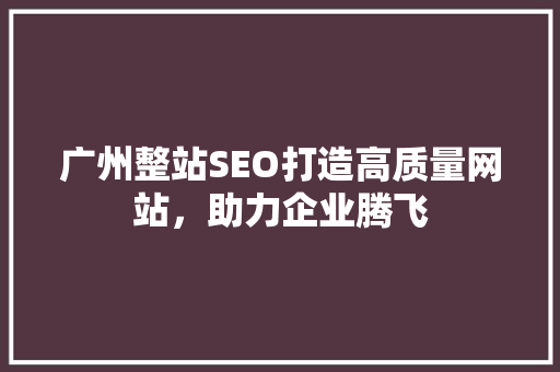 广州整站SEO打造高质量网站，助力企业腾飞