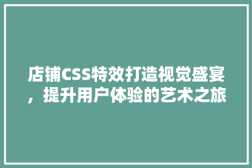 店铺CSS特效打造视觉盛宴，提升用户体验的艺术之旅