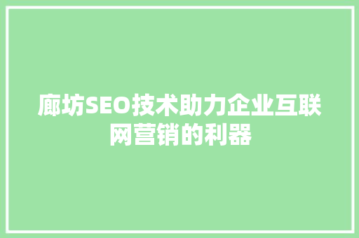 廊坊SEO技术助力企业互联网营销的利器