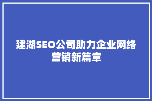 建湖SEO公司助力企业网络营销新篇章