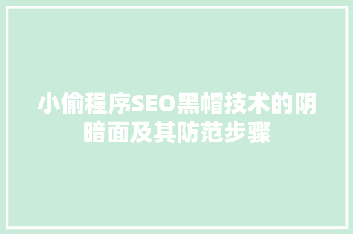 小偷程序SEO黑帽技术的阴暗面及其防范步骤