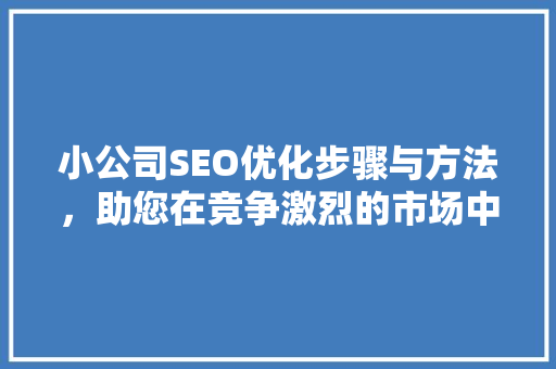 小公司SEO优化步骤与方法，助您在竞争激烈的市场中脱颖而出