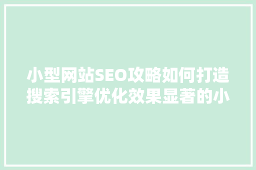 小型网站SEO攻略如何打造搜索引擎优化效果显著的小型网站
