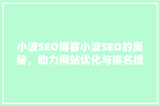 小波SEO博客小波SEO的奥秘，助力网站优化与排名提升
