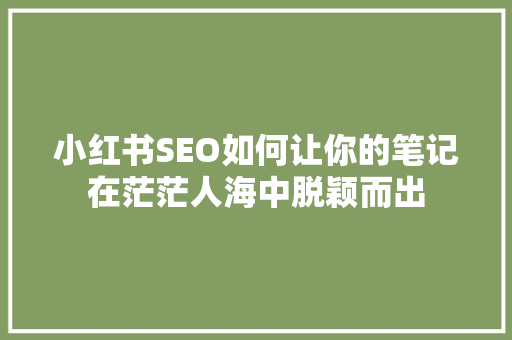 小红书SEO如何让你的笔记在茫茫人海中脱颖而出