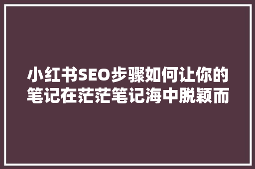 小红书SEO步骤如何让你的笔记在茫茫笔记海中脱颖而出