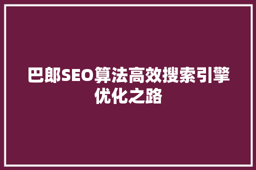 巴郎SEO算法高效搜索引擎优化之路