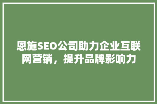 恩施SEO公司助力企业互联网营销，提升品牌影响力