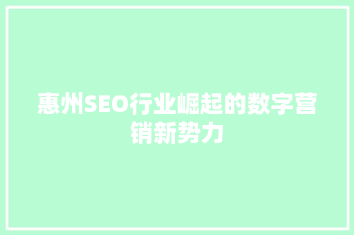 惠州SEO行业崛起的数字营销新势力