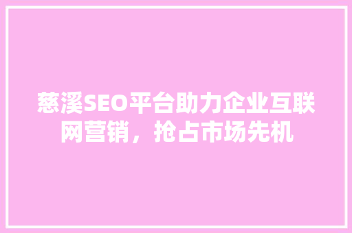 慈溪SEO平台助力企业互联网营销，抢占市场先机