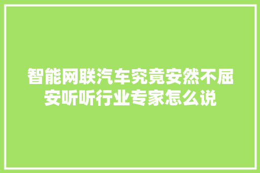 智能网联汽车究竟安然不屈安听听行业专家怎么说