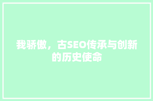 我骄傲，古SEO传承与创新的历史使命