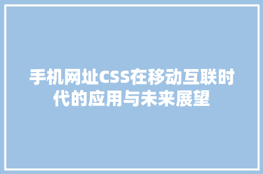 手机网址CSS在移动互联时代的应用与未来展望