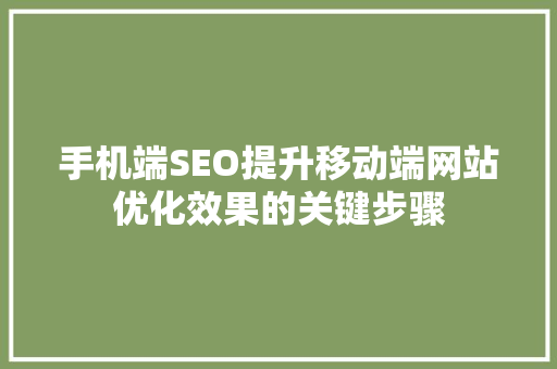 手机端SEO提升移动端网站优化效果的关键步骤