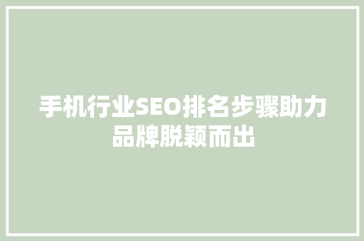 手机行业SEO排名步骤助力品牌脱颖而出
