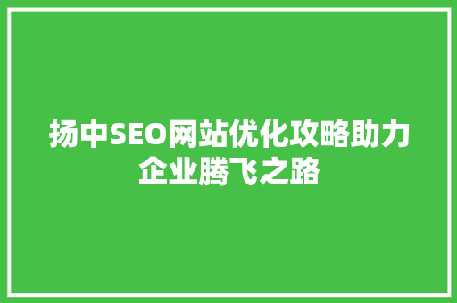 扬中SEO网站优化攻略助力企业腾飞之路