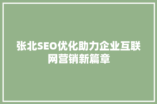 张北SEO优化助力企业互联网营销新篇章