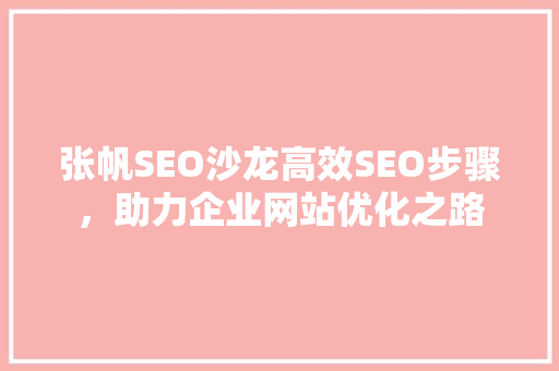 张帆SEO沙龙高效SEO步骤，助力企业网站优化之路
