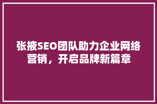 张掖SEO团队助力企业网络营销，开启品牌新篇章