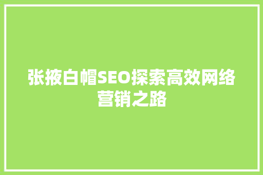 张掖白帽SEO探索高效网络营销之路
