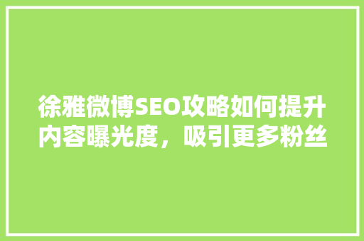 徐雅微博SEO攻略如何提升内容曝光度，吸引更多粉丝关注