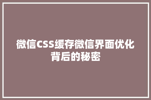 微信CSS缓存微信界面优化背后的秘密