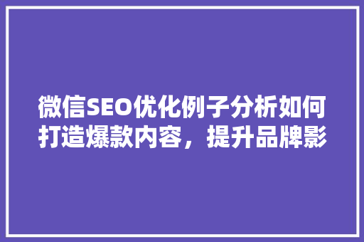 微信SEO优化例子分析如何打造爆款内容，提升品牌影响力