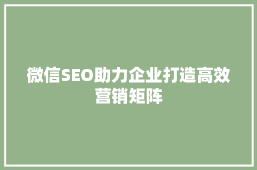 微信SEO助力企业打造高效营销矩阵