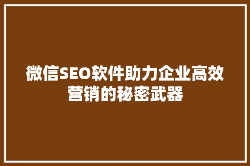微信SEO软件助力企业高效营销的秘密武器