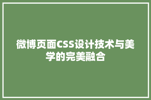 微博页面CSS设计技术与美学的完美融合