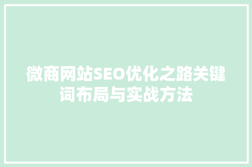 微商网站SEO优化之路关键词布局与实战方法