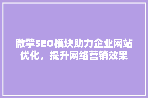 微擎SEO模块助力企业网站优化，提升网络营销效果