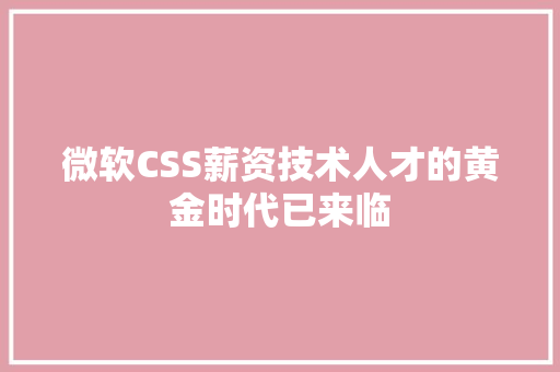 微软CSS薪资技术人才的黄金时代已来临