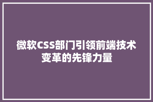 微软CSS部门引领前端技术变革的先锋力量