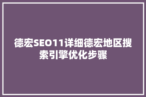 德宏SEO11详细德宏地区搜索引擎优化步骤