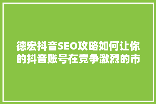 德宏抖音SEO攻略如何让你的抖音账号在竞争激烈的市场中脱颖而出