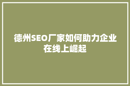 德州SEO厂家如何助力企业在线上崛起