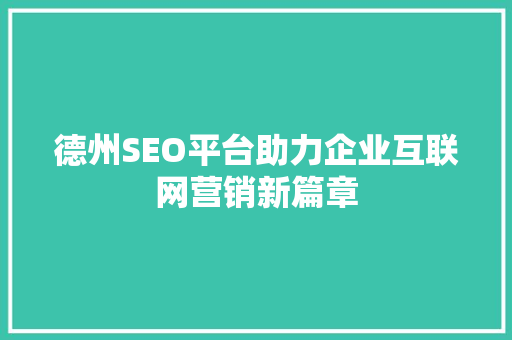 德州SEO平台助力企业互联网营销新篇章